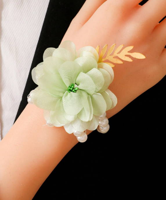 Golden Leaves And Pear Decor Wrist Corsage