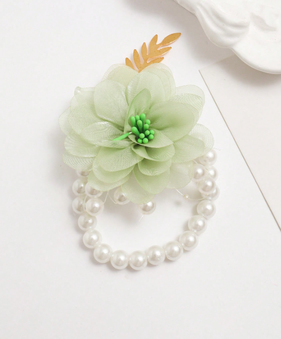 Golden Leaves And Pear Decor Wrist Corsage