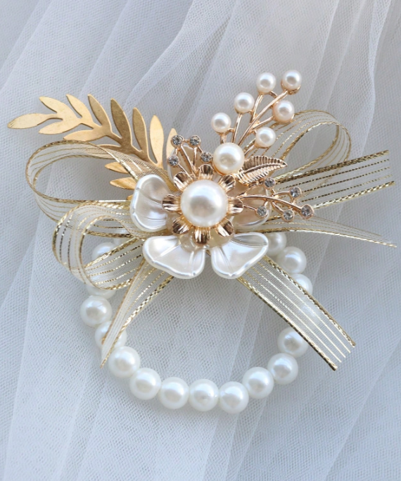 Champagne Elastic Faux Pearl Bracelet