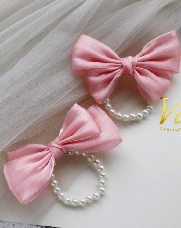 Light Pink Bow Pearl Corsage