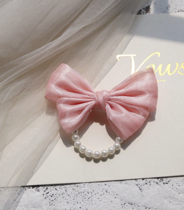 Light Pink Bow Pearl Corsage