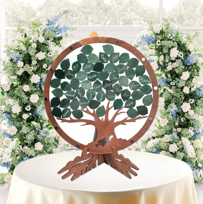 Rustic Wooden Wedding Guest Book Signing Tree With 55 Green Leaves