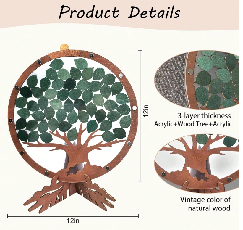 Rustic Wooden Wedding Guest Book Signing Tree With 55 Green Leaves
