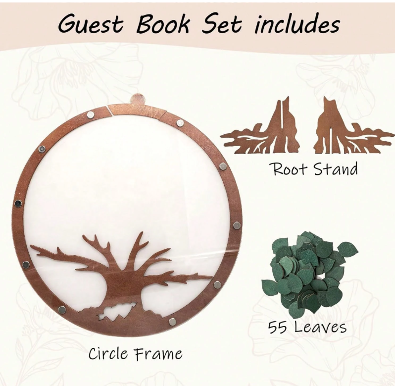 Rustic Wooden Wedding Guest Book Signing Tree With 55 Green Leaves