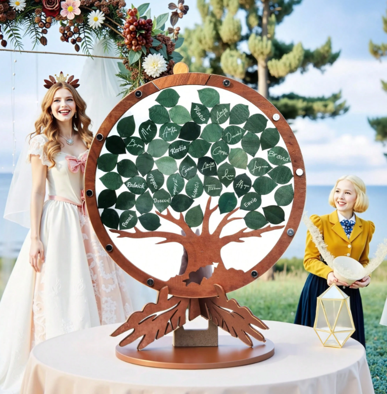 Rustic Wooden Wedding Guest Book Signing Tree With 55 Green Leaves