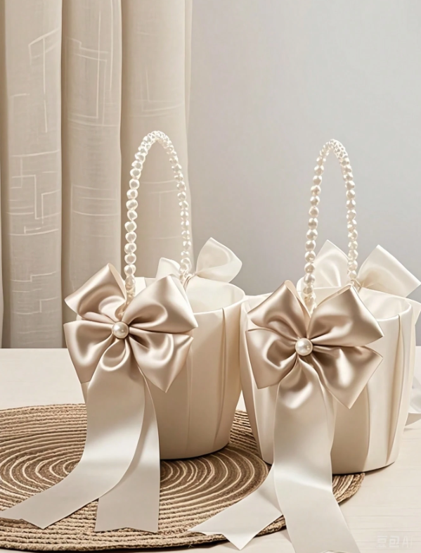 Bow Pearl Wedding Flower Basket