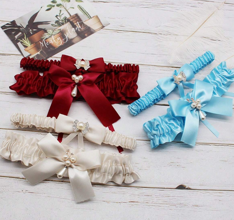 Faux Pearl & Rhinestone Decor Garter Belt With Satin Ribbon