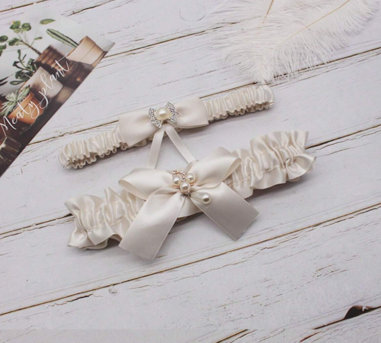 Faux Pearl & Rhinestone Decor Garter Belt With Satin Ribbon
