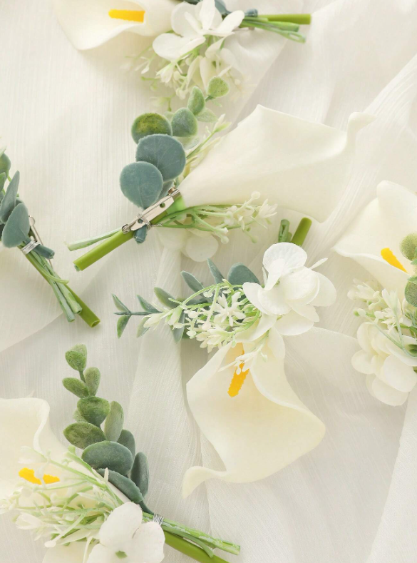 Calla Lily Flower With Artificial Greenery Boutonniere