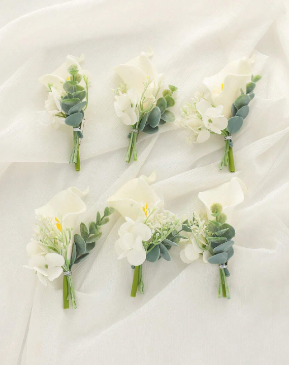 Calla Lily Flower With Artificial Greenery Boutonniere