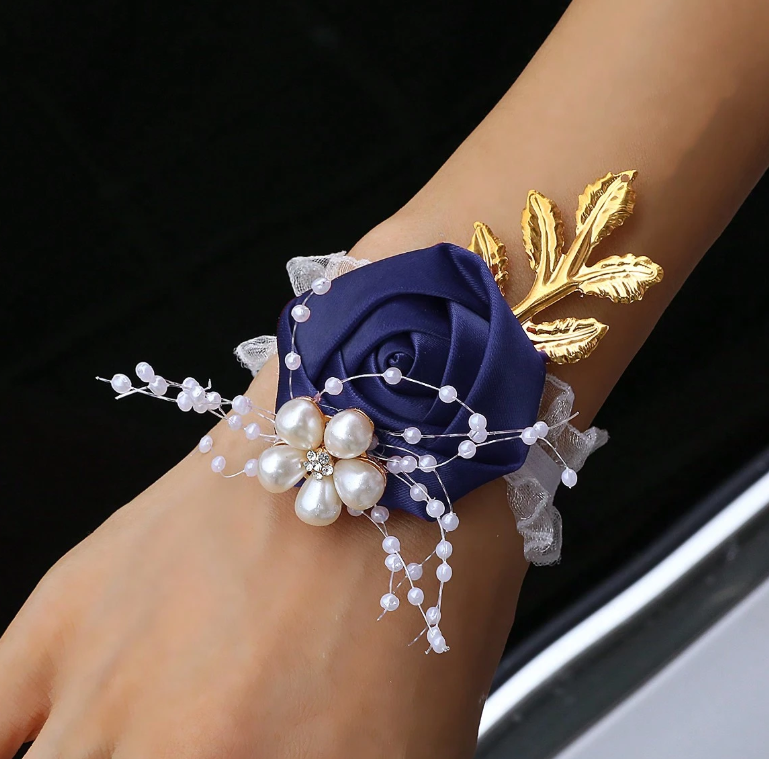 Silk Rose Bridesmaids Corsage Navy