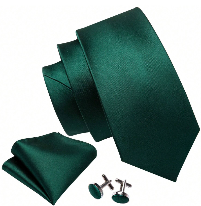 Tie And Pocket Square Set Dark Green