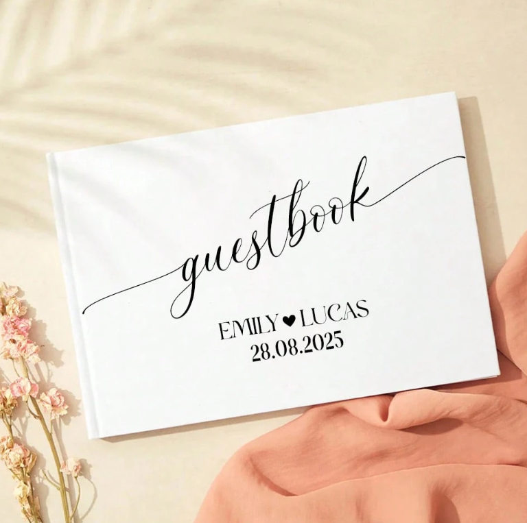 Personalized White Wedding Guest Book