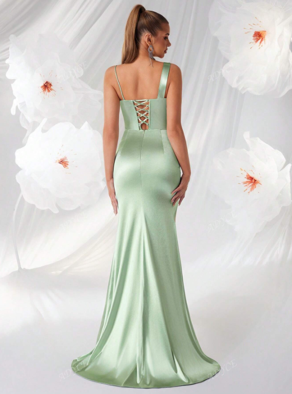 Asymmetrical Draped Neckline Party Dress Satin
