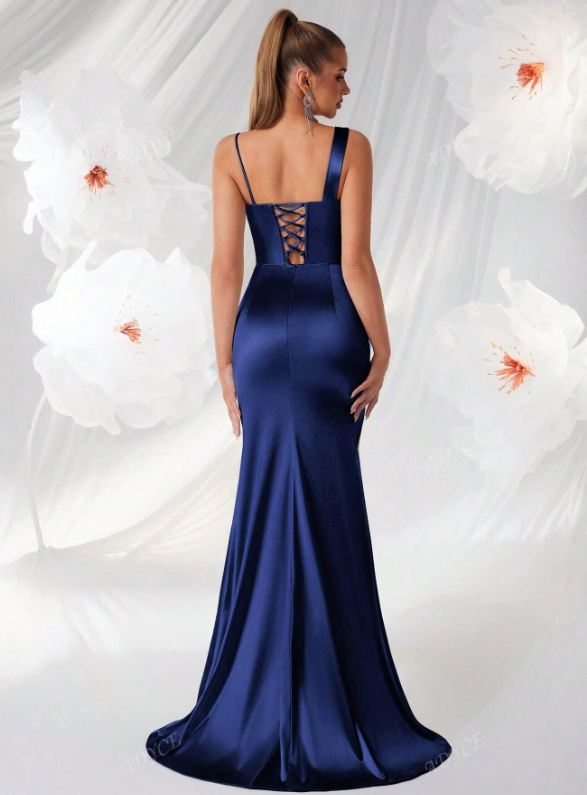 Asymmetrical Draped Neckline Party Dress Satin
