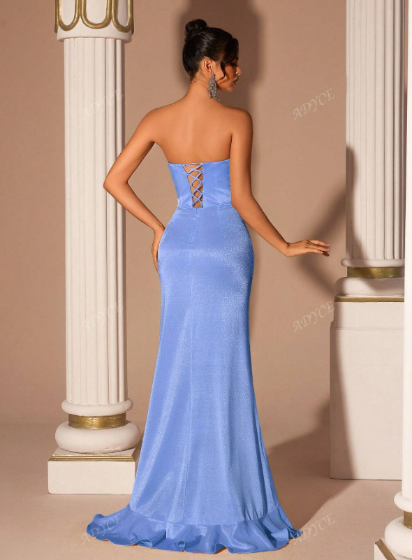 Tube Top Floral 3D Decor Asymmetric Ruffle Hem Party Dress