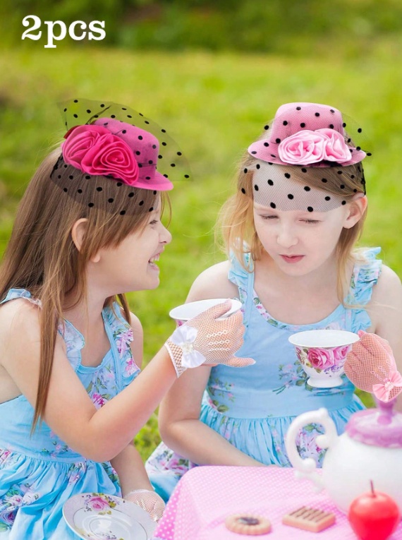 2pc Set Children's Lace Bow Gloves Set