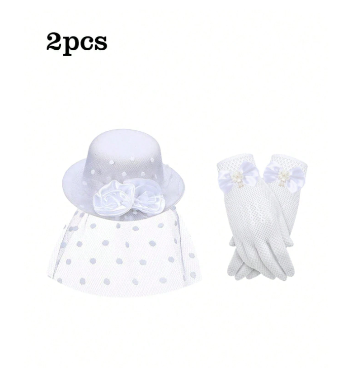 2pc Set Children's Lace Bow Gloves Set
