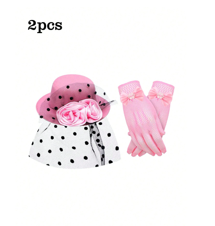 2pc Set Children's Lace Bow Gloves Set