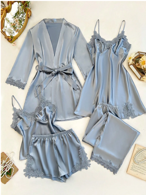 5pcs Embroidered Sleepwear Set