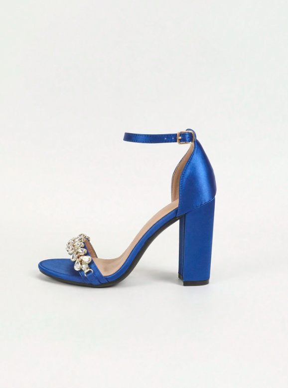 Rhinestone Buckle Comfort High Heel Roman Thick Heel Sandals