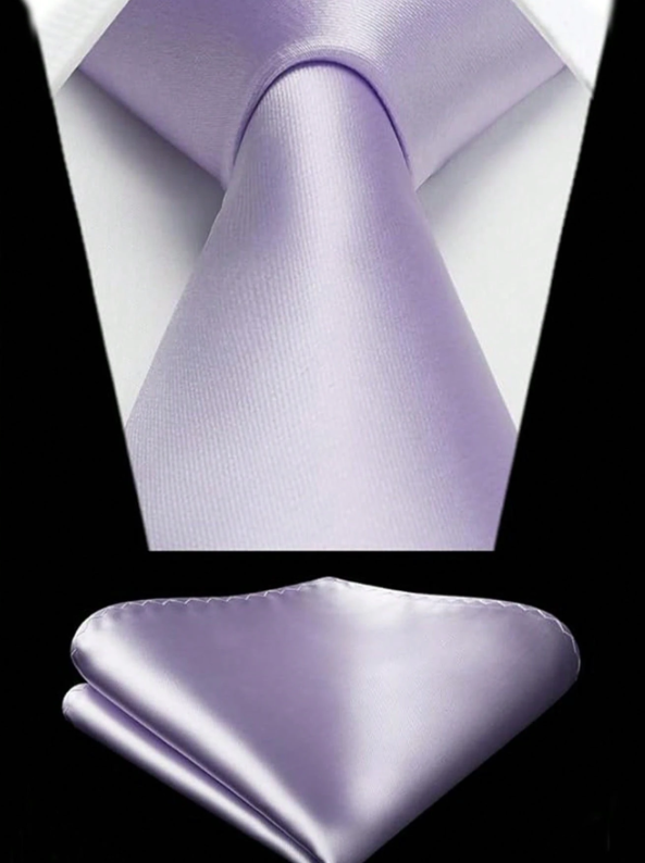Groomsmen Solid Color Wedding Tie & Pocket Square Lilac - Set of 3