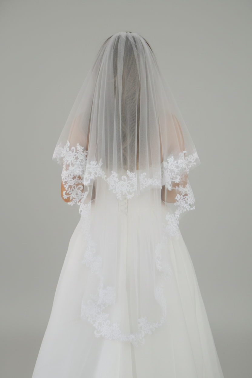White Lace Cathedral Veil With Elegant Double Layer