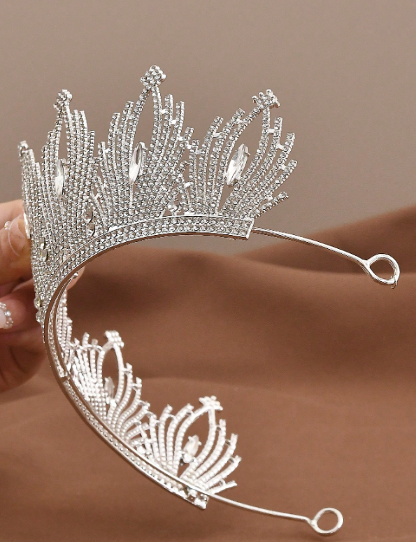 Baroque Crystal Crown Bridal Headpiece Silver