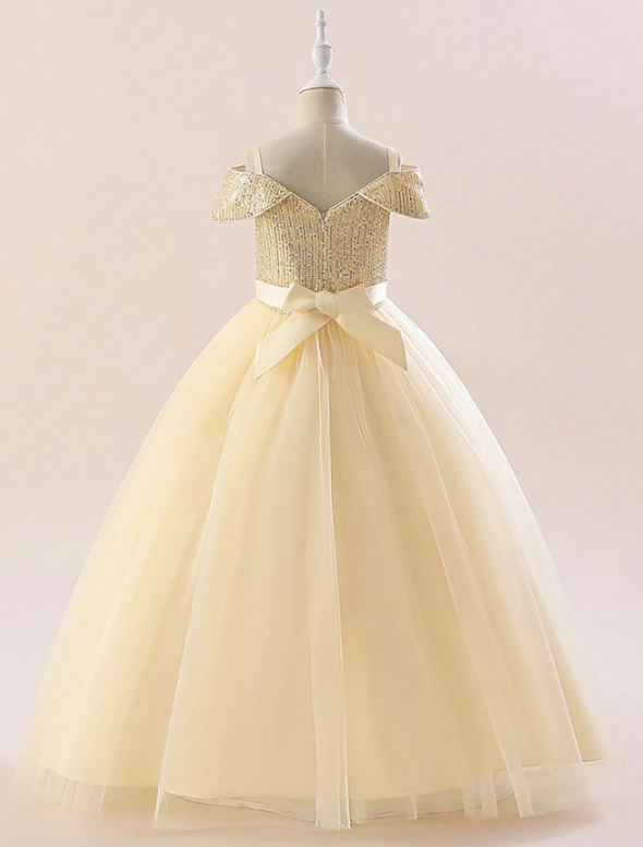 Strap Sequin Mesh Elegant Birthday Dress Champagne
