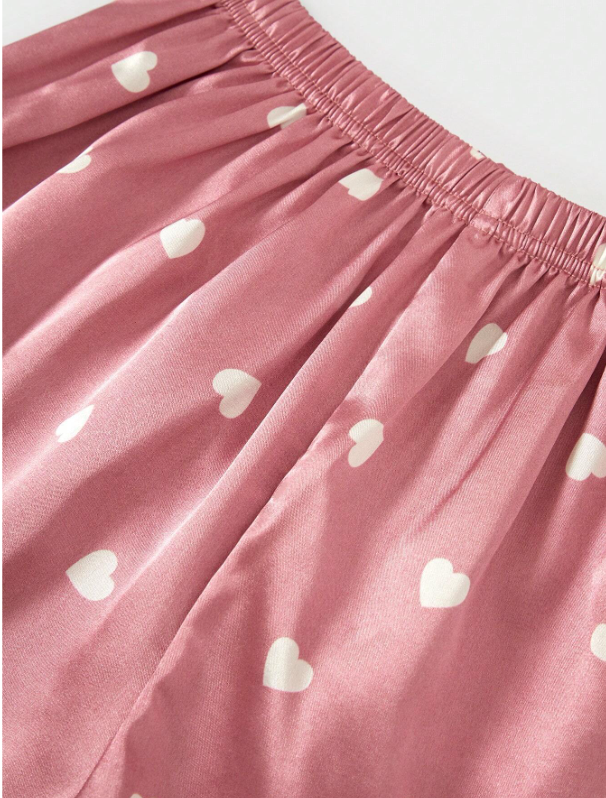 7pcs Imitation Silk Heart Pattern Pajama Set