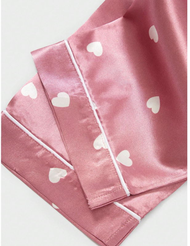 7pcs Imitation Silk Heart Pattern Pajama Set