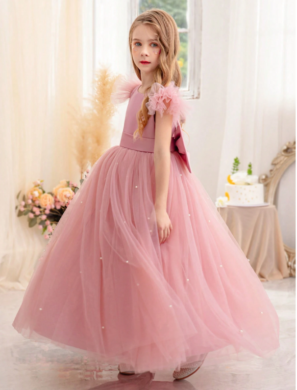 Tween Girls' Beaded Bowknot Princess Dress Orchid