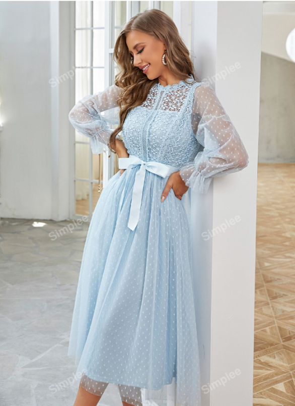 Simplee Polka Dot Mesh Guest Dress