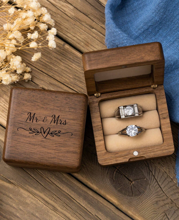 Mr & Mrs Wooden Ring Holder Box