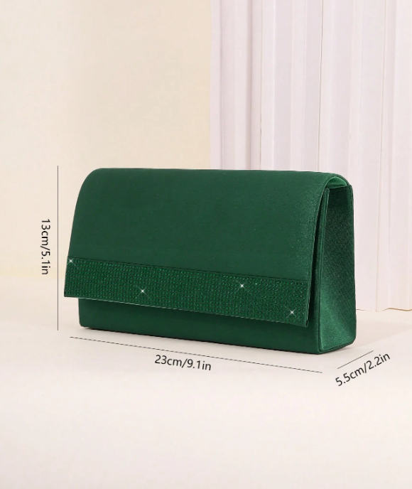 Faux Silk Flip Cover Sparkling Rhinestone Clutch