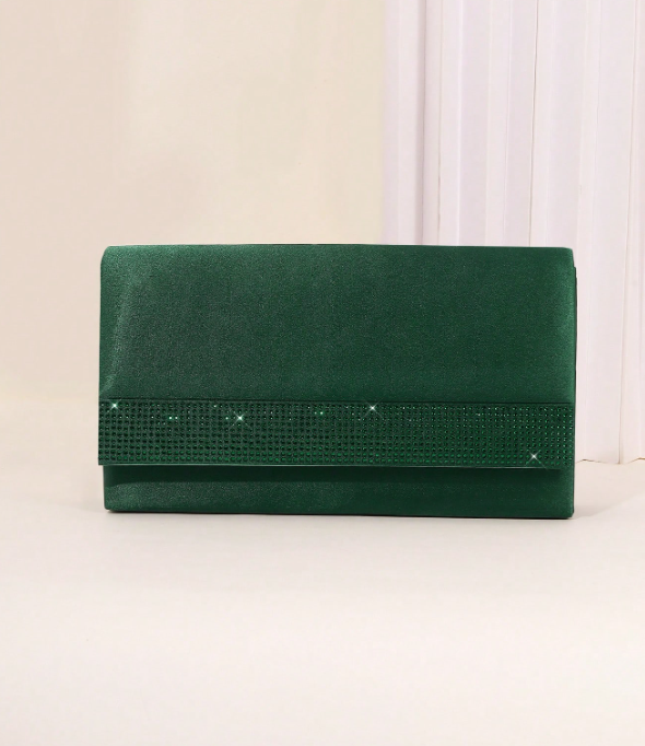 Faux Silk Flip Cover Sparkling Rhinestone Clutch