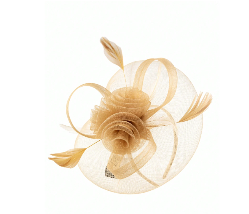 9pc Feather Fascinator Gold