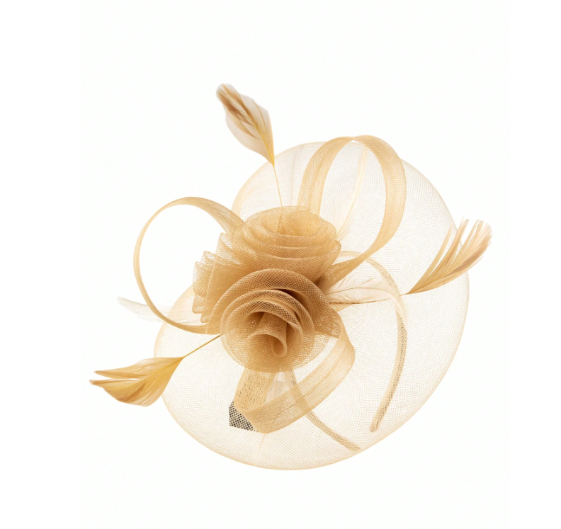 9pc Feather Fascinator Gold