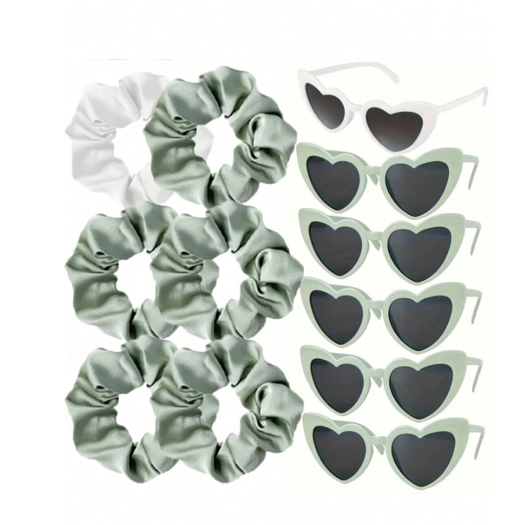 6pc Heart Shaped Glasses For Wedding Team - Green