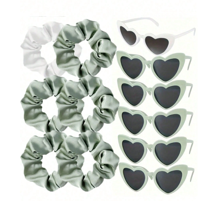 6pc Heart Shaped Glasses For Wedding Team - Green