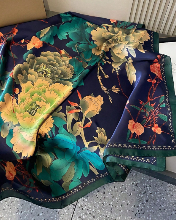 Silk Flowers Printed Beach Vacation Shawl