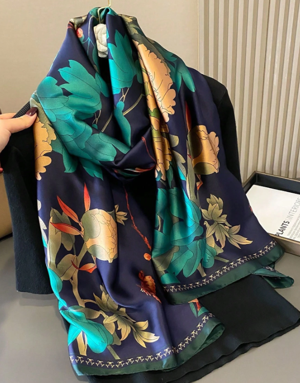 Silk Flowers Printed Beach Vacation Shawl