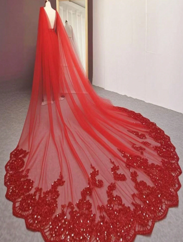 European Style Lace Long Train Bridal Shawl