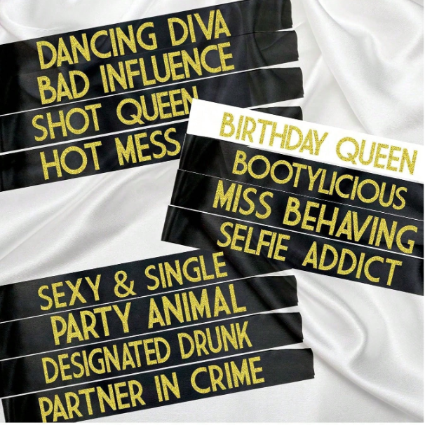 12pc Set - Birthday or Bachelorette Sashes