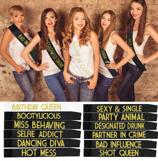 12pc Set - Birthday or Bachelorette Sashes