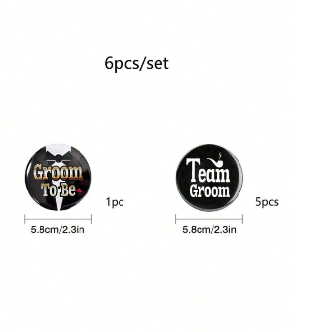 6pcs/Set Wedding Groom Team Badges