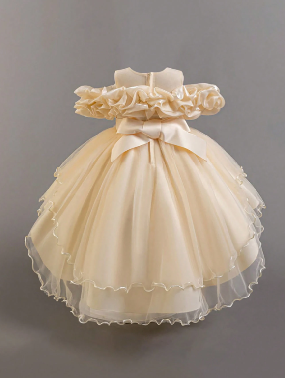 Girls Sequin Tulle Puff Sleeve Princess Party Dress