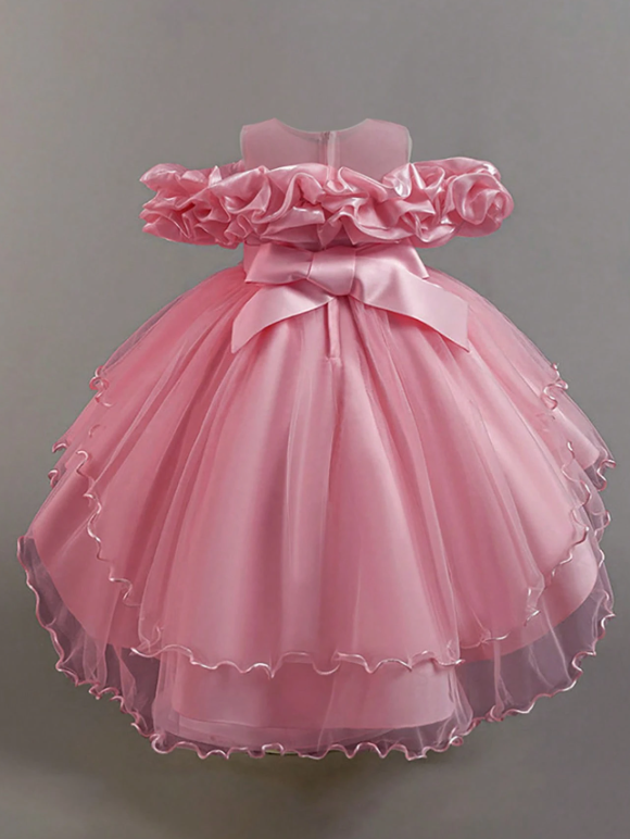 Girls Sequin Tulle Puff Sleeve Princess Party Dress