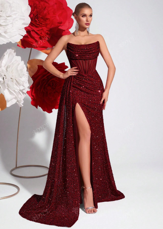 Sequin Bandeau Hollow Out Prom Dress