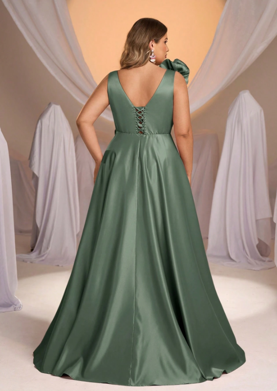 Plus Size Satin Gathered A-Line Dress Dress